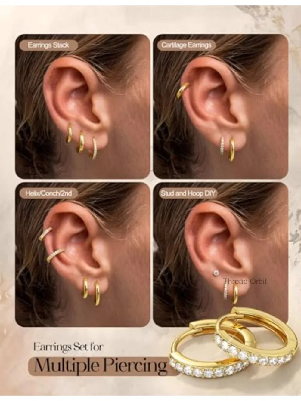5 Pairs Hypoallergenic 14K Gold Plated Huggie Hoop Earrings Set for Sensitive